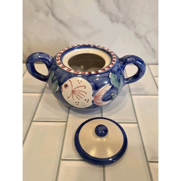 Vietri Solimene FISH Sugar Bowl w/ Lid Blue Campagna Italy Italian Pottery EUC - Picture 5 of 12